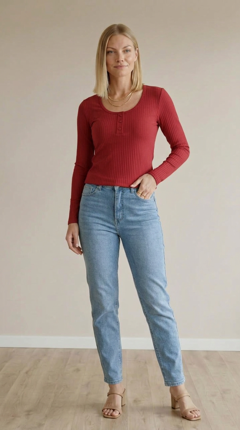 Blusa Manga Comprida com Detalhes de Botões em Viscose Canelado